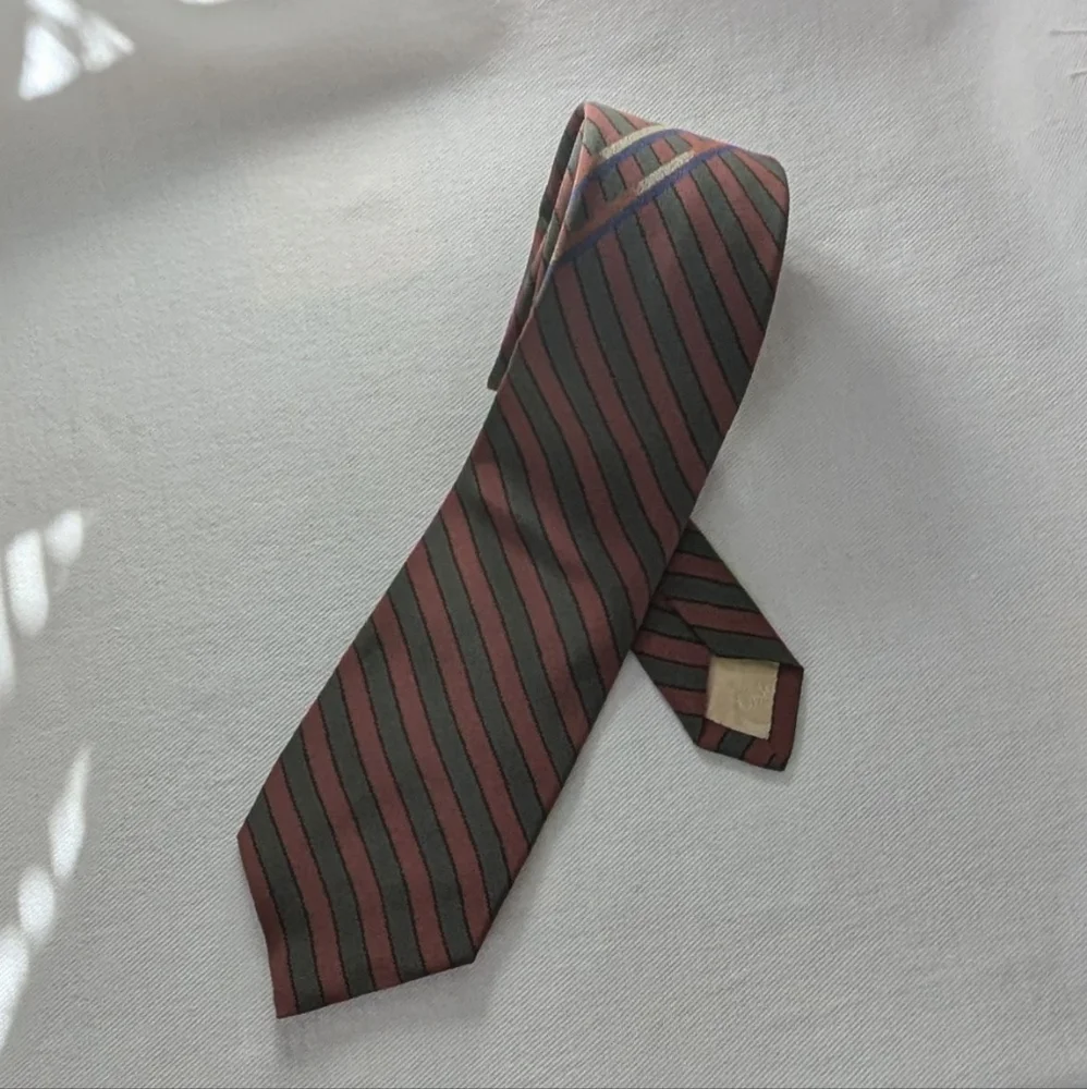 Vintage Chloe Dark Brown & Green Striped 100% Silk Tie Spain